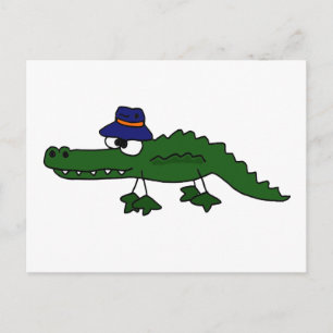Cartão Postal Funky Alligator Vestindo Cartoon de Chapéu de Pesc