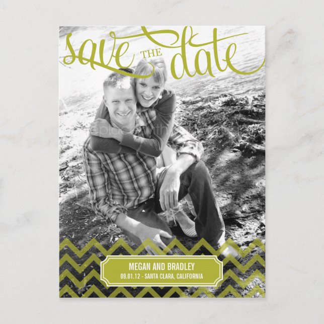 Cartão postal Funky Couple Save The Date - Verde (Frente)