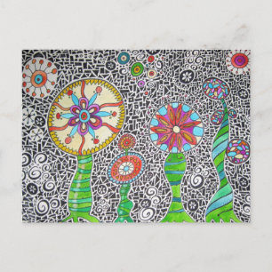 Cartão Postal Funky Plant Watercolor Mosaic