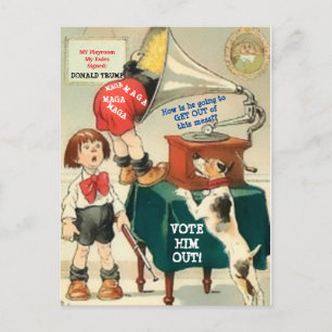 Cartão Postal Funny Anti-Trump e Vintage Phonograph alterados