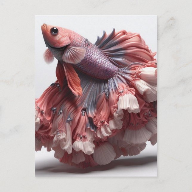 Cartão Postal Funny Betta Fish Fashion (Frente)