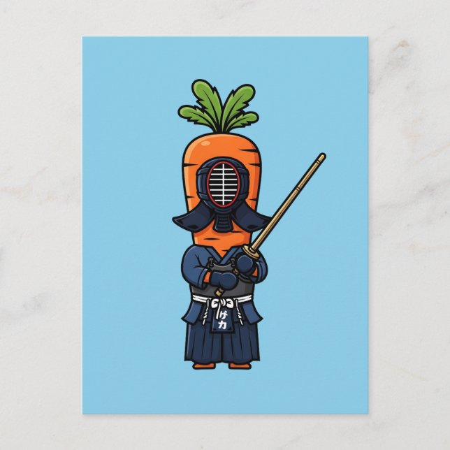Cartão Postal Funny Carrot Kendo Warrior Shinai Illustration (Frente)
