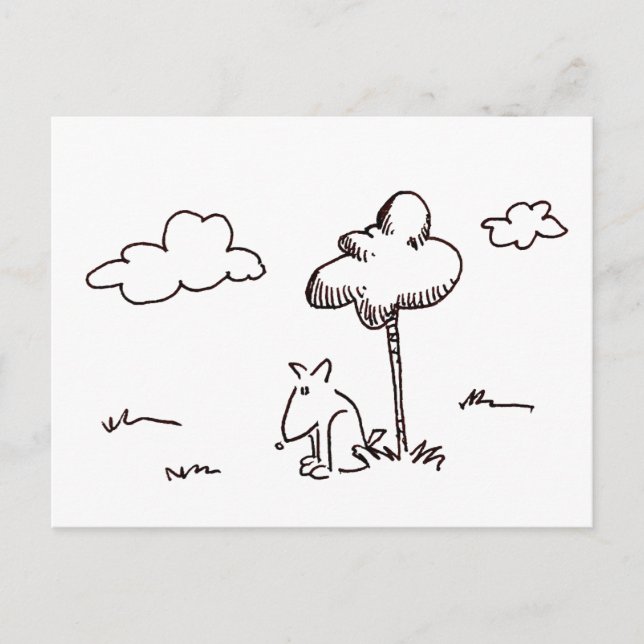 Cartão Postal Funny Cartoon Dog Under Tree Drawing Post Card (Frente)