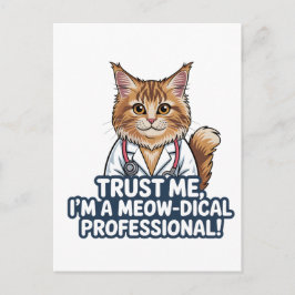 Cartão Postal Funny Cat Doctor Animal Humor Illustration