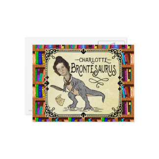 Cartão Postal Funny Charlotte Bronte Surus Dinossaur Book Reader