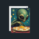 Cartão Postal Funny Cute Alien Eating Fried Eggs<br><div class="desc">An alien eating a pile of some fried eggs  AI generated art</div>