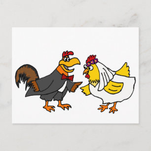Cartão Postal Funny Hen Bride e Rooster Groom Weding