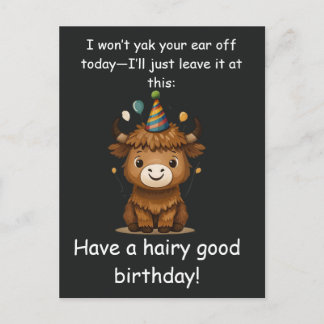 Cartão Postal Funny Highland Yak: Hairy Good Birthday Puns