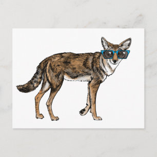 Cartão Postal Funny Hipster Coyote with Sunglasses