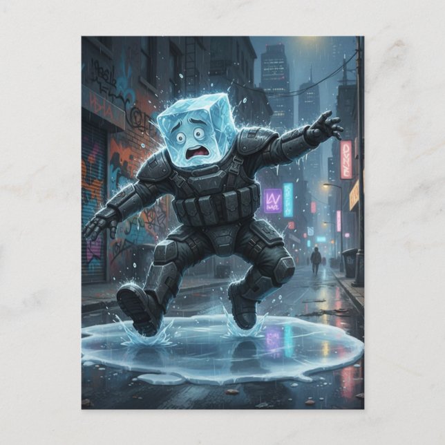 Cartão Postal Funny icecube falling on ice  (Frente)