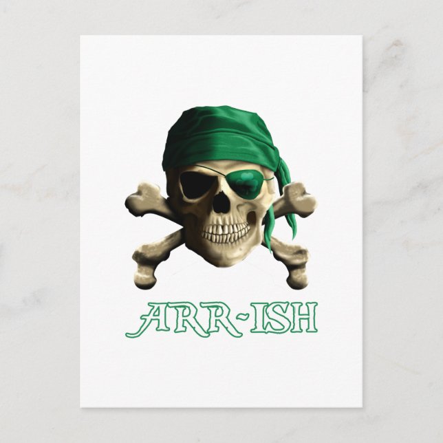 Cartão Postal Funny Irish Jolly Roger Pirate Skull ARR-ISH (Frente)