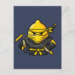 Cartão Postal Funny Lemon Shinobi Ninja Nunchucks Illustration