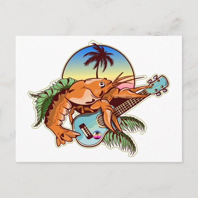 Cartão Postal funny lobster playing a ukulele (Frente)
