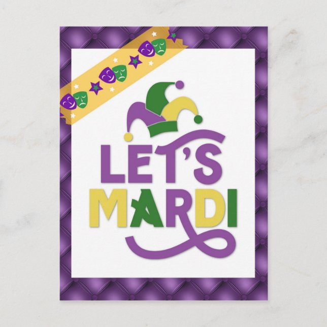 Cartão Postal Funny Mardi Gras Purple Dourado (Frente)