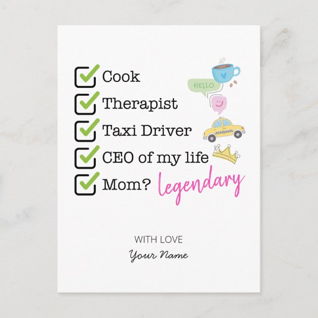 Cartão Postal Funny Mom Checklist (Frente)