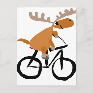 Cartão Postal Funny Moose Andando Bicicleta Arte Original