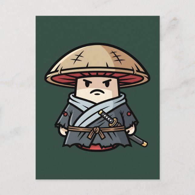 Cartão Postal Funny Mushroom Ronin Wandering Samurai Illustratio (Frente)