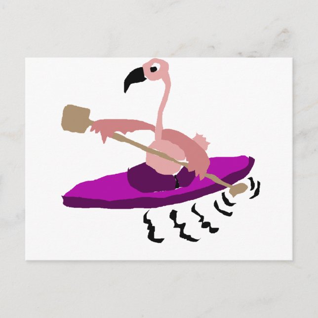 Cartão Postal Funny Pink Flamingo Kayaking (Frente)