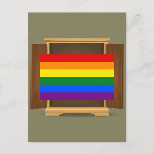 Cartão Postal Funny Rainbow Flag LGBT saindo do armário (Frente)