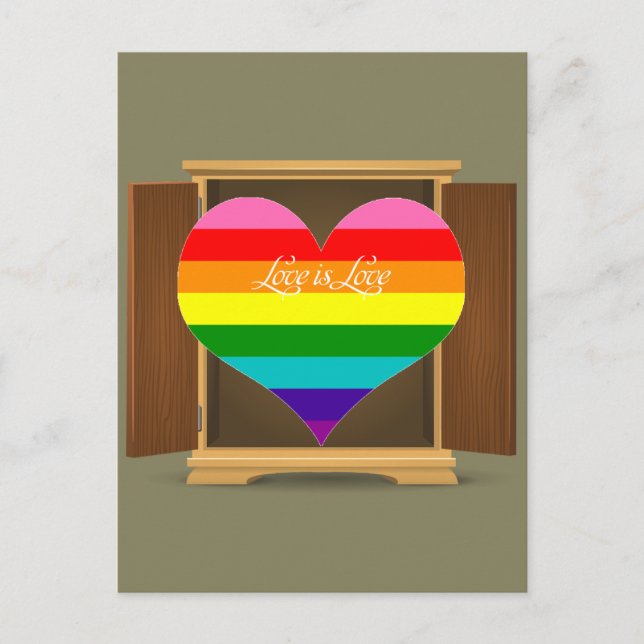 Cartão Postal Funny Rainbow Heart LGBT saindo do armário (Frente)
