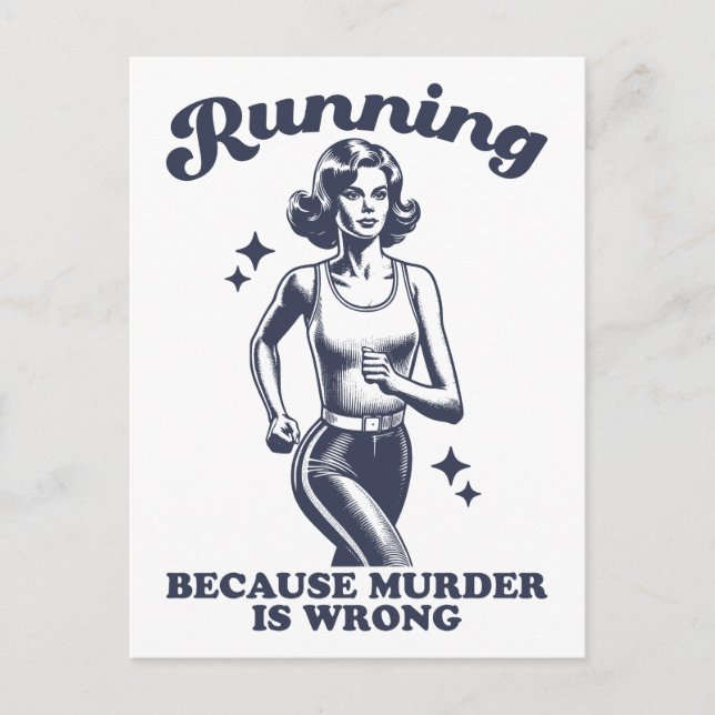 Cartão Postal Funny Running Because Murder Is Wrong Retro (Frente)