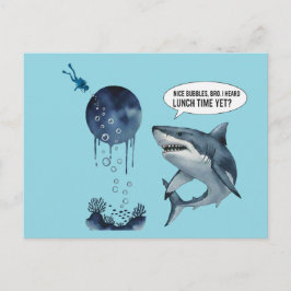 Cartão Postal Funny shark diver lunch time nice bubbles bro