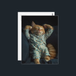 Cartão Postal Funny Sleepy Ginger Kitty in PJs<br><div class="desc">A gorgeous sleepy ginger kitty fantasy AI generated art</div>
