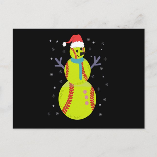 Cartão Postal Funny Softball Snowman Christmas New Year Gift (Frente)