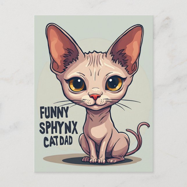 Cartão Postal Funny Sphynx Cat Dad Cartoon Art (Frente)