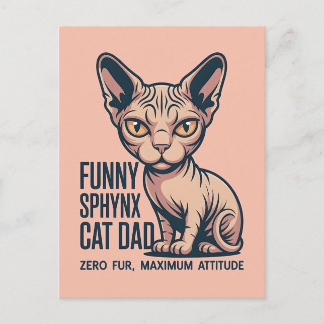 Cartão Postal Funny Sphynx Cat Dad Illustration (Frente)