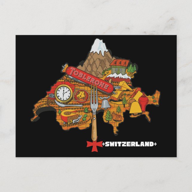 Cartão Postal Funny Switzerland Souvenir Toblerone Swiss Map (Frente)