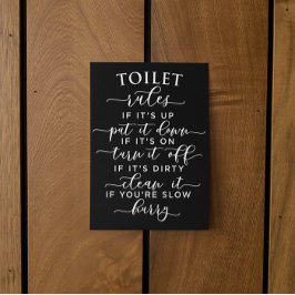 Cartão Postal Funny Toilet Rules – Elegant White Text on Black
