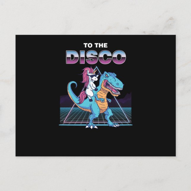 Cartão Postal Funny Unicorn Dirigindo Um Presente De Dinossauro  (Frente)