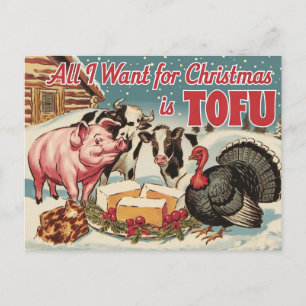 Cartão Postal Funny Vegan Vegetarian Christmas Tofu