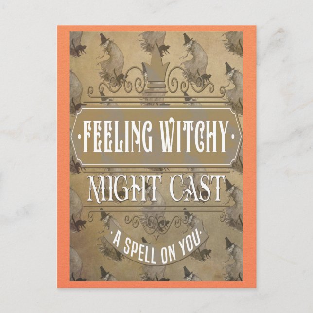 Cartão Postal Funny Vintage Halloween Witchy Spell (Frente)