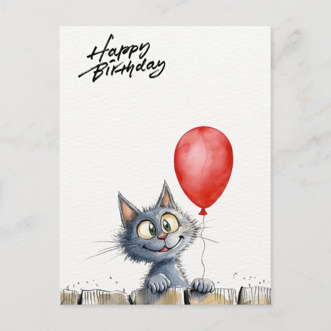 Cartão Postal funny watercolor birthday card with cat  (Frente)