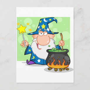 Cartão Postal Funny Wizard Waving With Magic Wand And Preparing