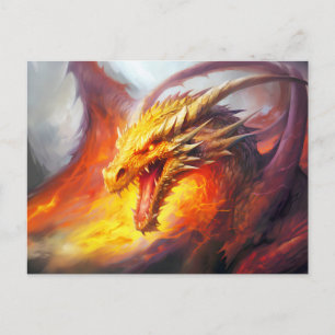 Cartão Postal Fúria Ardente – Dragão Medieval Soprador de Fogo e