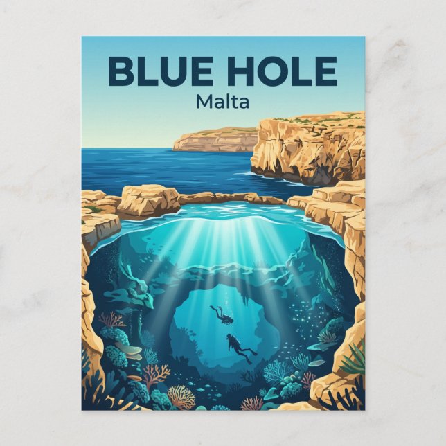 Cartão Postal Furo Azul, Gozo Malta (Frente)