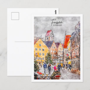 Cartão Postal Fussen Alemanha Viagem Place Watercolor