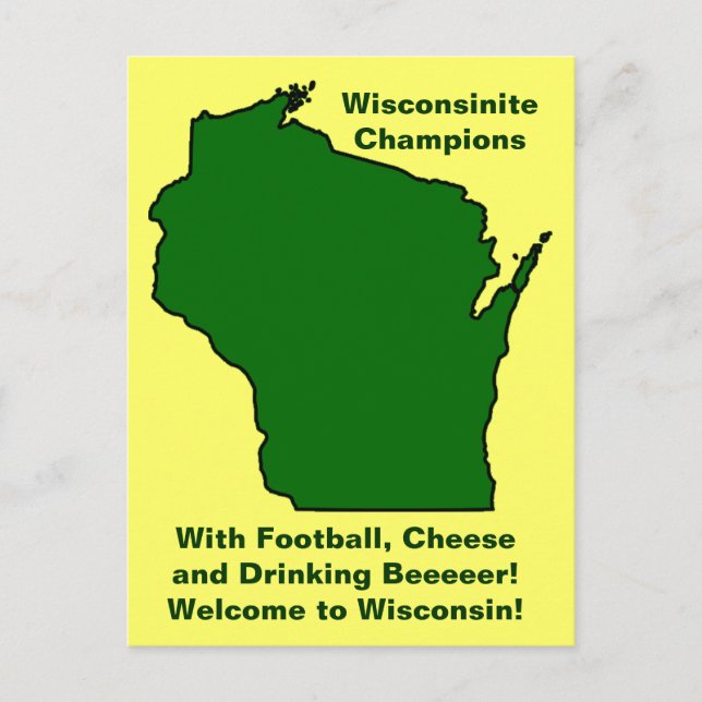 Cartão Postal Futebol, queijo e cerveja dos campeões do Wisconsi (Frente)