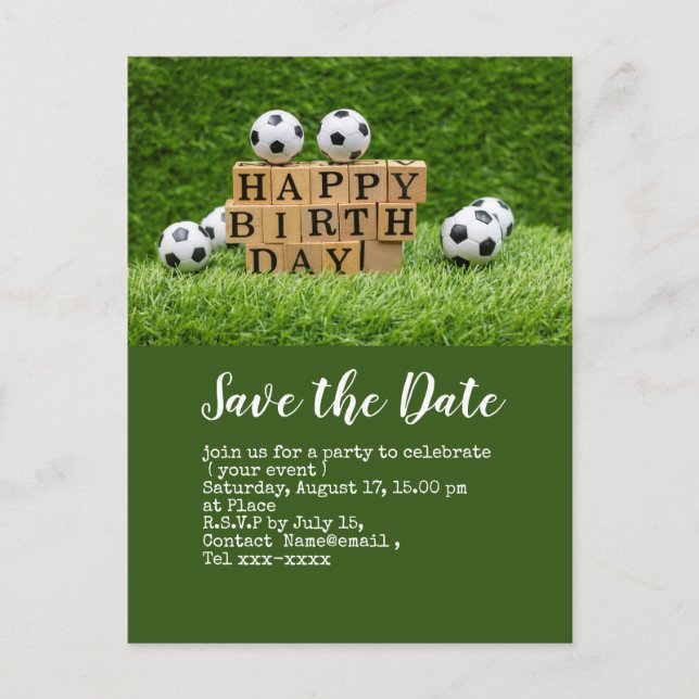 Cartão Postal Futebol salve bola de data para Festa de aniversár (Frente)