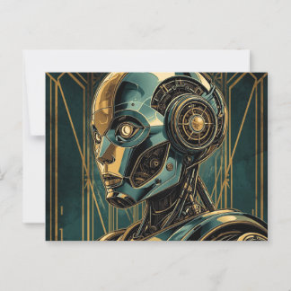 Cartão Postal Futuristic Android Art Print Retro Art Deco Cyber