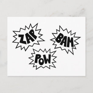 Cartão Postal FX de Som de BAM ZAP POW - Branco