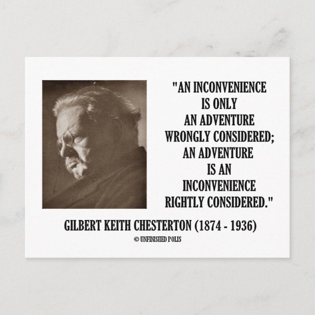 Cartão Postal G.K. Chesterton Inconvenience Adventure Considerad (Frente)