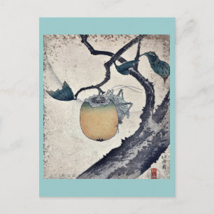 Cartão Postal Gafanhoto comendo persimmon por Katsushika Hokusai