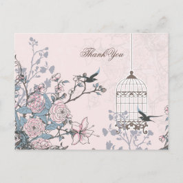 Cartão Postal Gaiola de pássaros rosa-chic, amor, pássaros Obrig