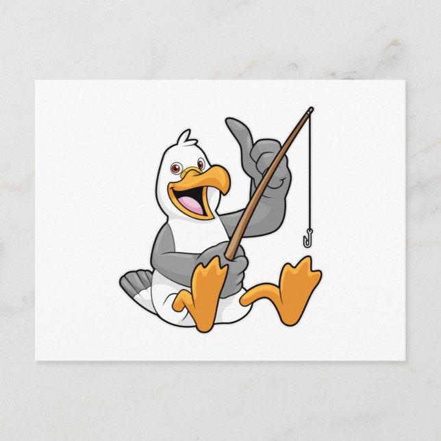 Cartão Postal Gaivota na pesca com vara de pescar (Frente)