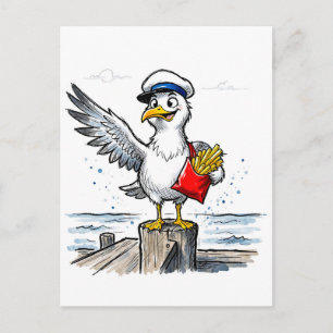 Cartão Postal Gaivota Roubando Batatas Fritas Ilustração de Tint