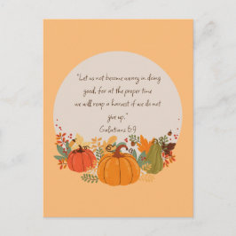 Cartão Postal Gálatas 6:9 Colheita Outono Queda Agradecido Abóbo